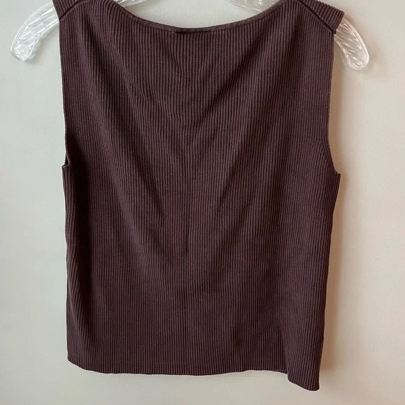 Y2K Loft 100% Silk Knit Ribbed Brown Sleeveless Ribbed Top - Picture 3 of 4